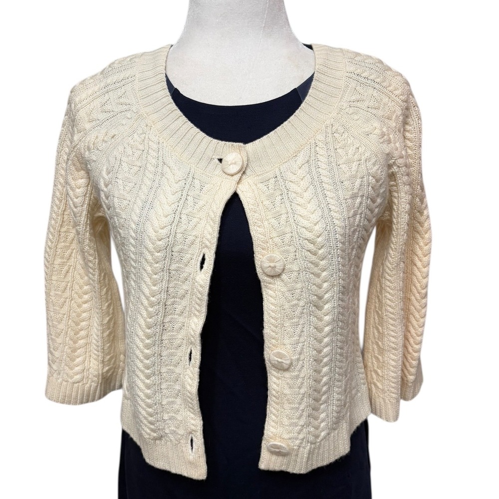 NWT Antonio Melani Ivory 100% Merino‎ Wool Cable Knit Cardigan Sweater XS
